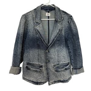 Wash Lab Jungle Denim Blazer Button Front Jean Jacket Statement Size XL